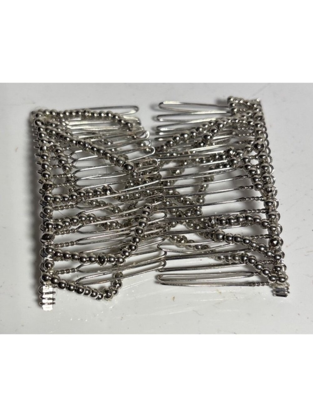 Expandable Silver Beaded Double Hair Comb Elegant Hair Accessory Silver